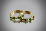 18k Yellow Gold Tsavorite Green Garnet Cabochon Half Eternity Hoops Earrings