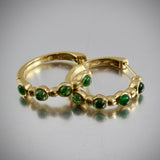 18k Yellow Gold Tsavorite Green Garnet Cabochon Half Eternity Hoops Earrings