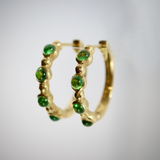 18k Yellow Gold Tsavorite Green Garnet Cabochon Half Eternity Hoops Earrings