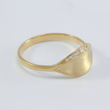 18K yellow gold Daphne laurel leaf ring with brushed finish and diamond accents