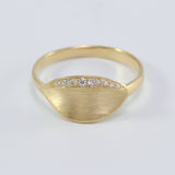 18K yellow gold Daphne laurel leaf ring with brushed finish and diamond accents