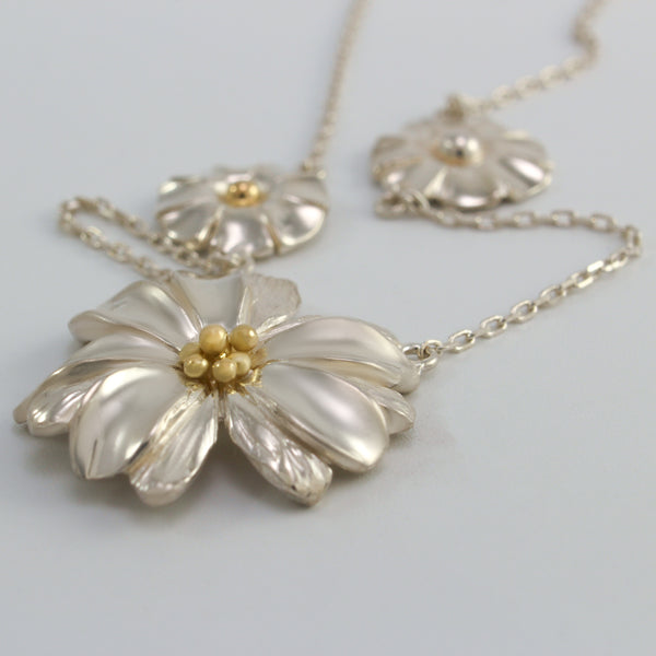 Triple Flower Gold Cluster Necklace