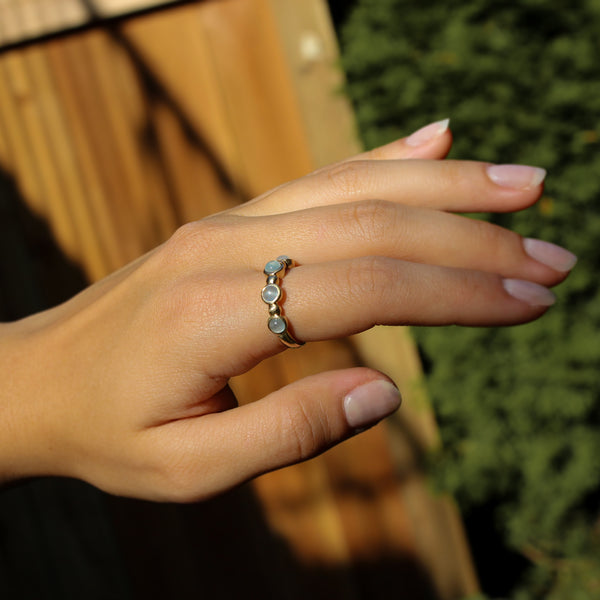 Round Aquamarine Cabochon Half Eternity Band