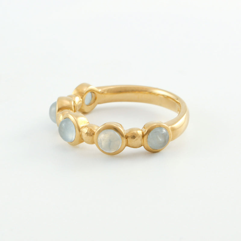 Round Aquamarine Cabochon Half Eternity Band