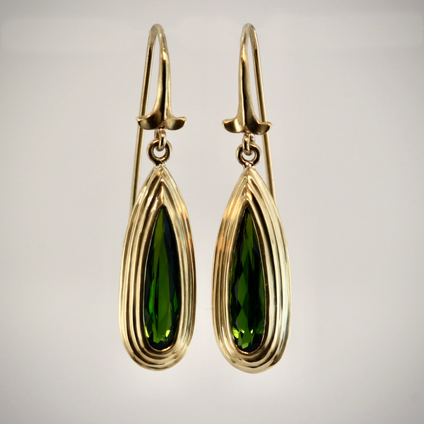 Green Tourmaline 18k Yellow Gold Earrings