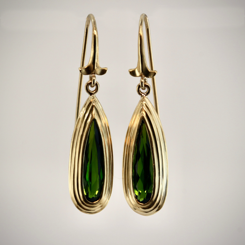 Green Tourmaline 18k Yellow Gold Earrings