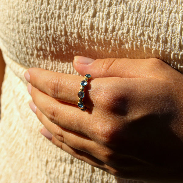 Round Montana Sapphire Cabochon Half Eternity Band