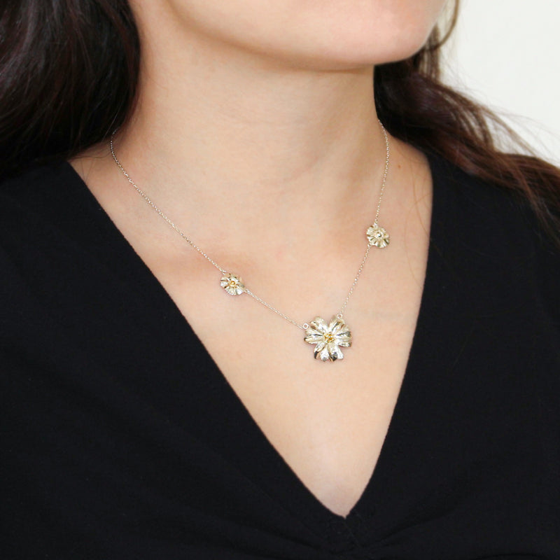 Triple Flower Gold Cluster Necklace