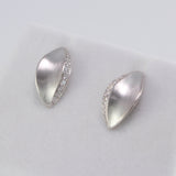 14K white gold Daphne laurel leaf diamond stud earrings with brushed matte finish.