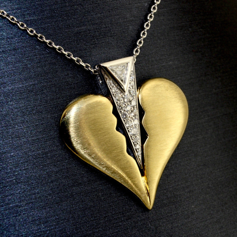 18K Solid Gold Broken Heart Diamond Pendant