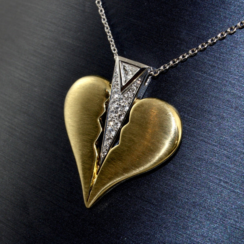 18K Solid Gold Broken Heart Diamond Pendant