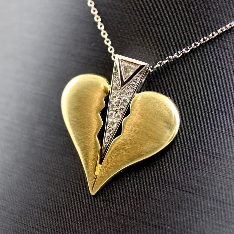 18K Solid Gold Broken Heart Diamond Pendant