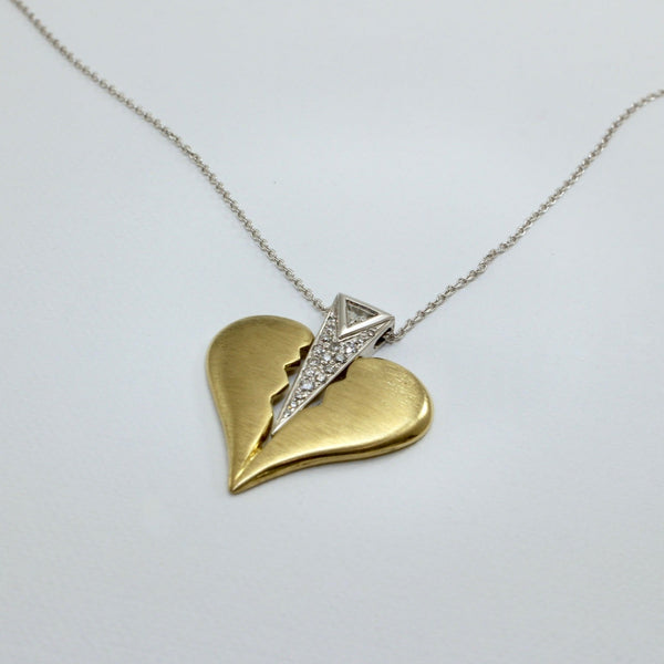 18K Solid Gold Broken Heart Diamond Pendant