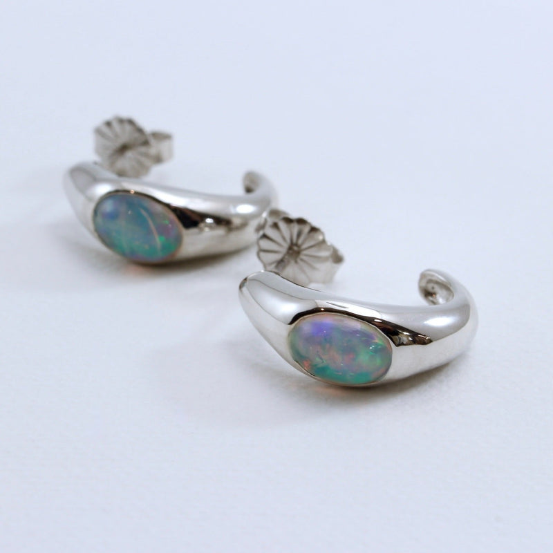 14K Gold Half Hoop Earrings with Ethiopian Opals