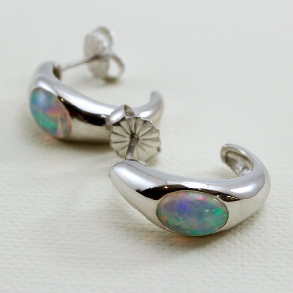 14K Gold Half Hoop Earrings with Ethiopian Opals