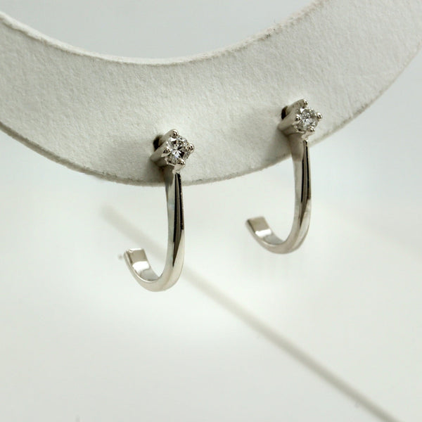 14K White Gold Single Diamond Mini Hoop Earrings