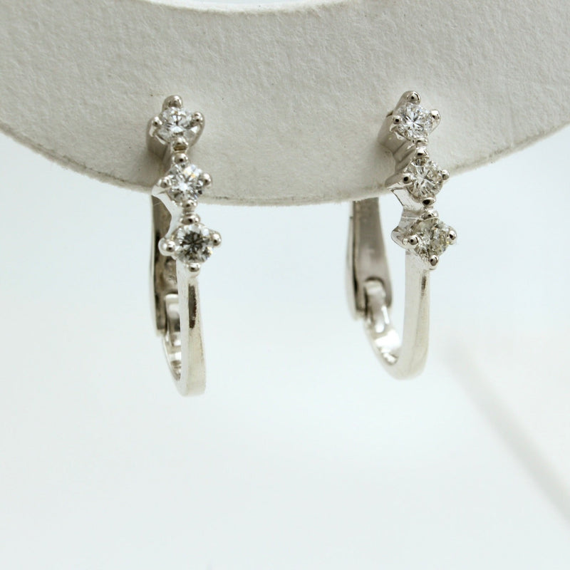 14K White Gold Triple Diamond Earrings with solid leverback