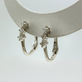 14K White Gold Triple Diamond Earrings with solid leverback