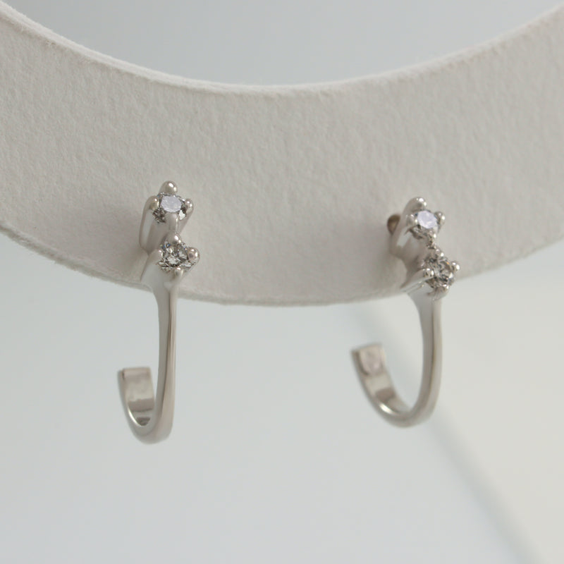 14K White Gold Double Diamond Mini Hoop Earrings