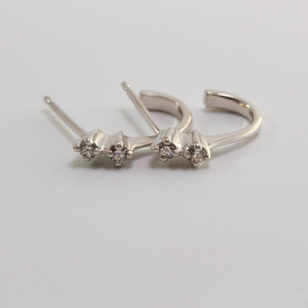 14K White Gold Double Diamond Mini Hoop Earrings