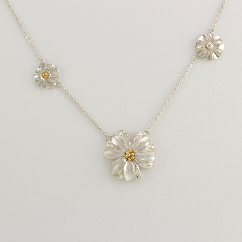 Triple Flower Gold Cluster Necklace