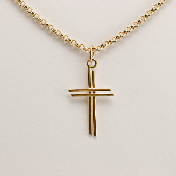 14K Yellow Gold Double Cross Pendant