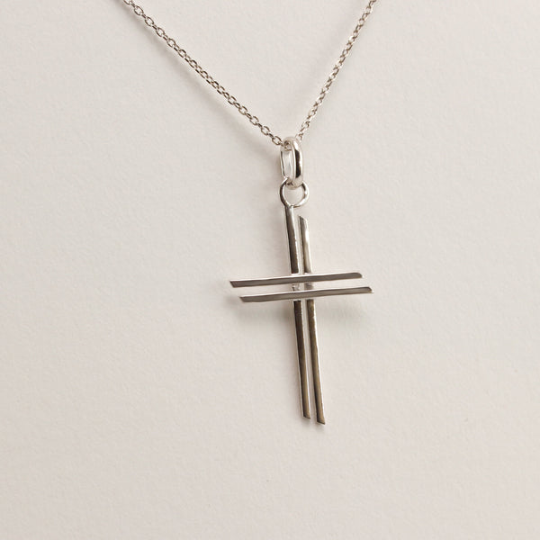 14K White Gold Double Cross Pendant