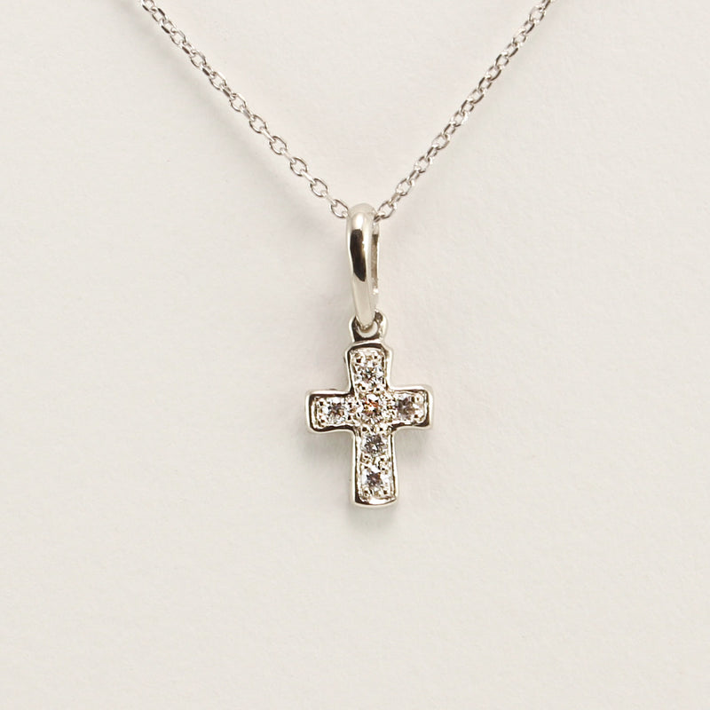 14K White Gold Diamond Cross Pendant