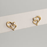 14K Yellow Gold Double Heart Diamond Earrings