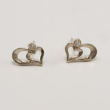 14K White Gold Double Heart Diamond Earrings