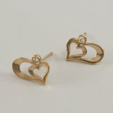 14K Yellow Gold Double Heart Diamond Earrings