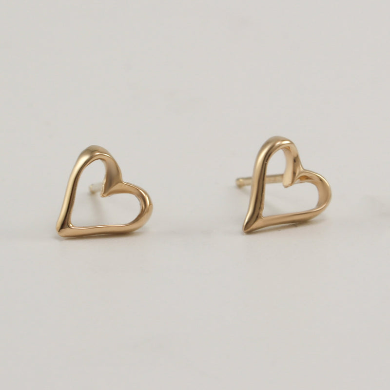 14K Yellow Gold Open Heart Earrings