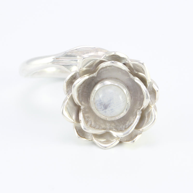 Moonstone Lotus Between the Fingers Ring