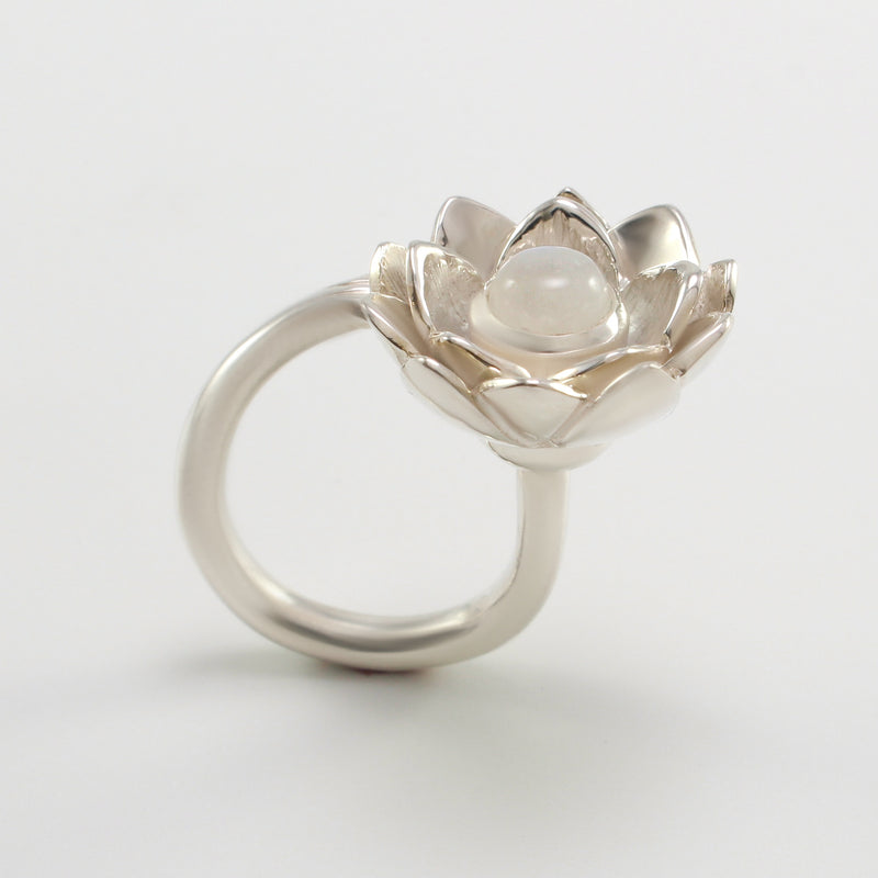 Moonstone Lotus Between the Fingers Ring